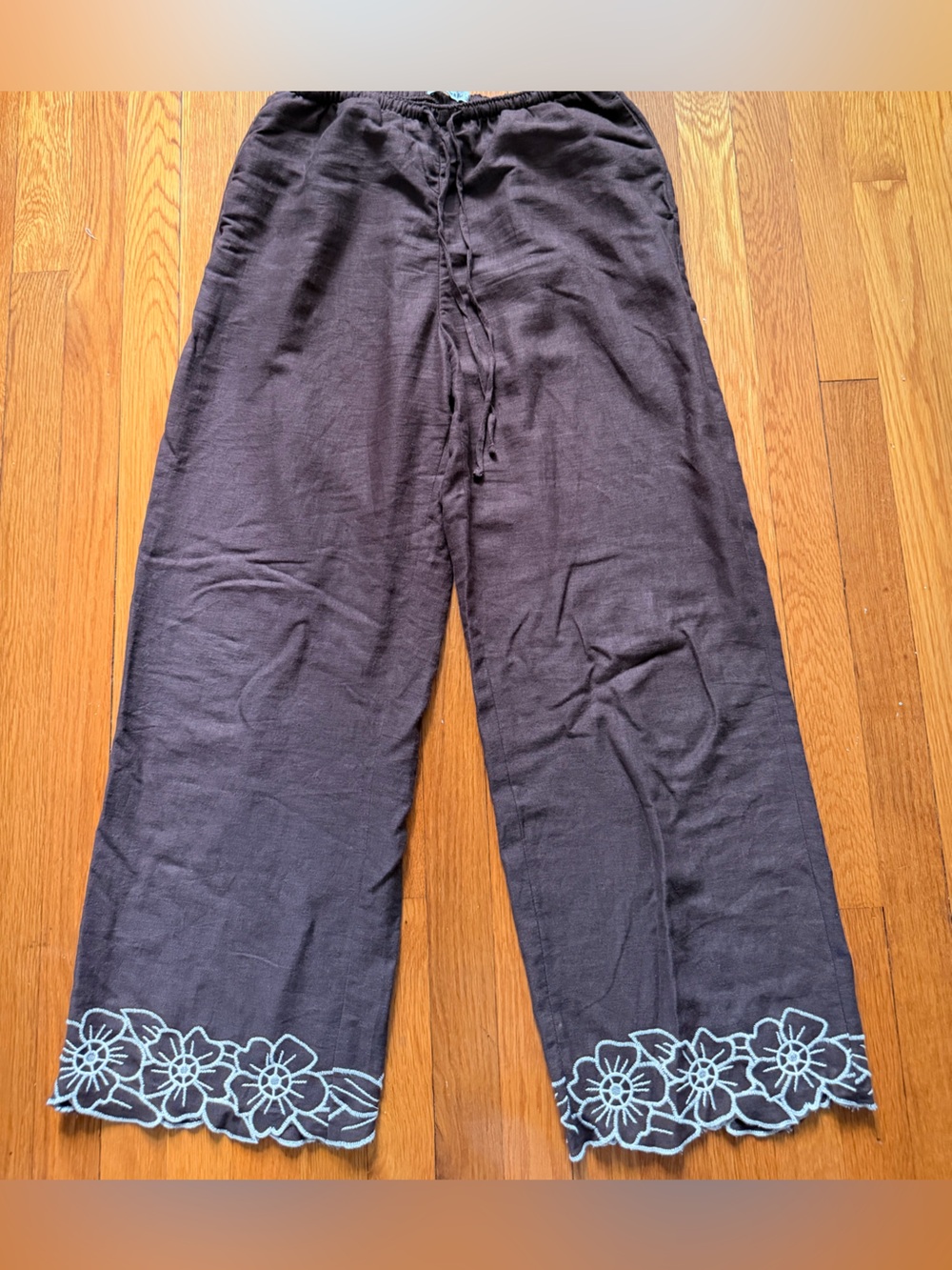 Abercrombie & Fitch Brown and Cream Linen Wide Leg Pants